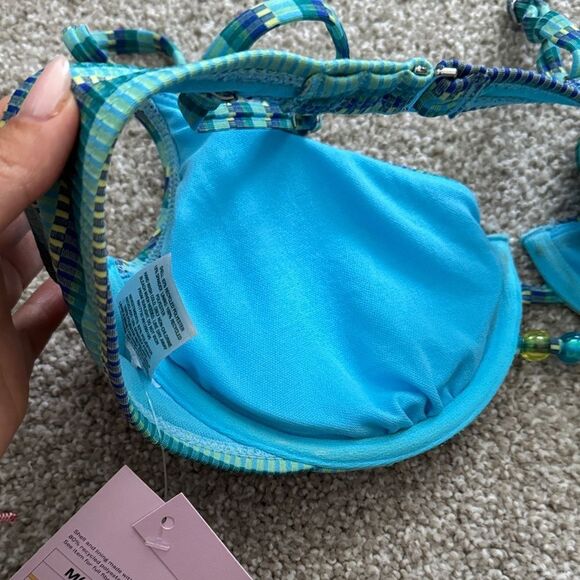 Striped Blue and Green Bikini Top Wild Fable Size M - Picture 5 of 5